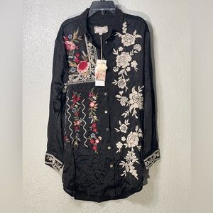 NWT JOHNNY WAS Roma Embroidered Oversized Button Down Shirt - Size S